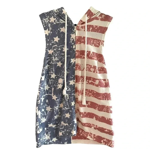 American Flag Zip Up Hoodie Vest - Picture 1 of 4